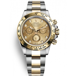 116503-0006 Rolex Oyster Daytona Steel Yellow Gold Diamond Champagne Dial Watch