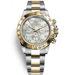 Rolex Cosmograph Daytona Steel Yellow Gold Diamond White MOP Dial Watch 116503