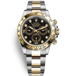 Rolex Cosmograph Daytona Steel Yellow Gold Diamond Black Dial Watch 116503