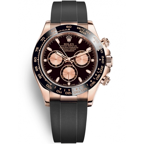 116515LN-0012 Rolex Oyster Cosmograph Daytona Everose Gold Black Pink Dial Rubber Watch