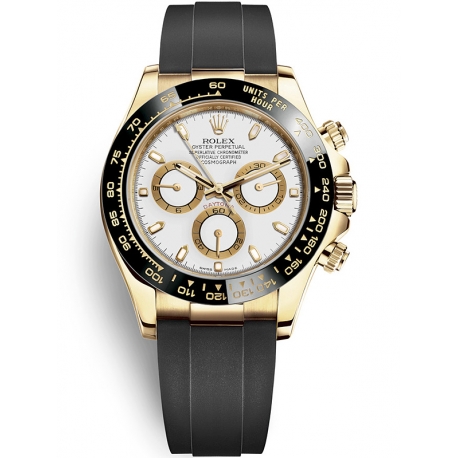 116518LN-0033 Rolex Oyster Cosmograph Daytona Yellow Gold White Dial Rubber Watch