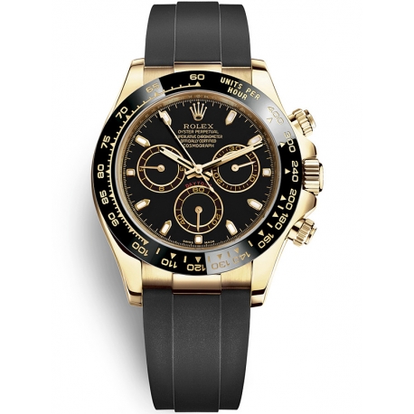 116518LN-0035 Rolex Oyster Cosmograph Daytona Yellow Gold Black Dial Rubber Watch