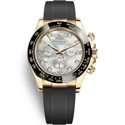 116518LN-0037 Rolex Oyster Cosmograph Daytona Yellow Gold Diamond White MOP Dial Rubber Watch