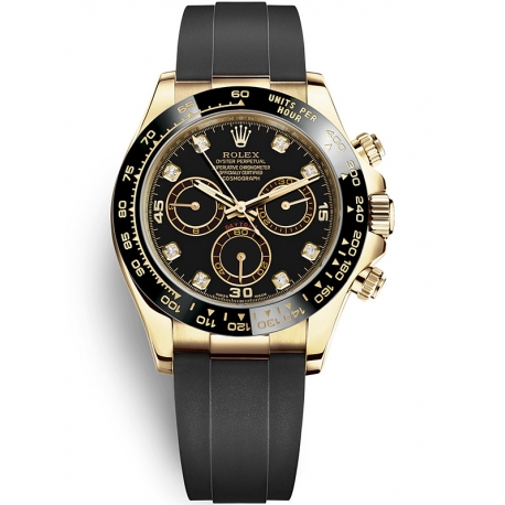 116518LN-0038 Rolex Oyster Cosmograph Daytona Yellow Gold Diamond Black Dial Rubber Watch