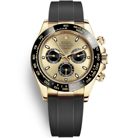 116518LN-0040 Rolex Oyster Cosmograph Daytona Yellow Gold Champagne Black Dial Rubber Watch