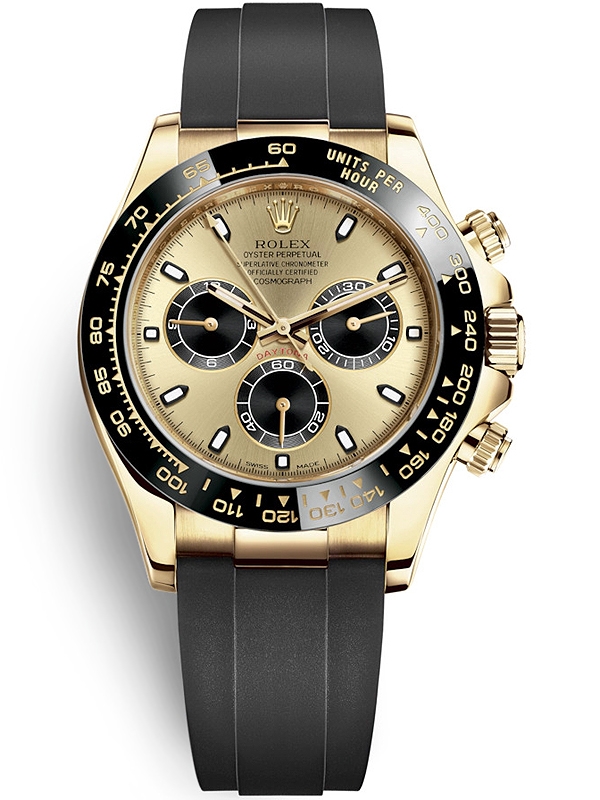 116518LN Rolex Daytona Yellow Gold Champagne Black Dial Watch