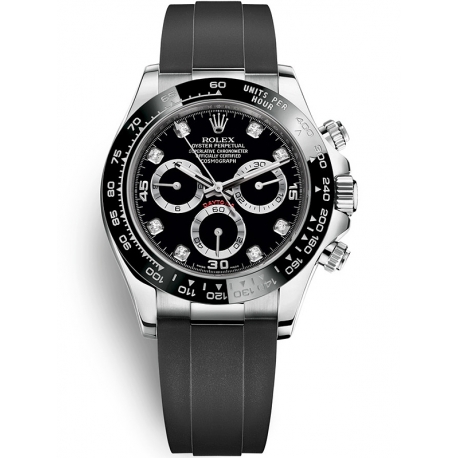 116519LN-0022 Rolex Oyster Cosmograph Daytona White Gold Diamond Black Dial Rubber Watch