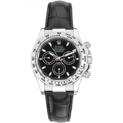 Rolex Cosmograph Daytona White Gold Black Dial Leather Watch 116519-BKSL