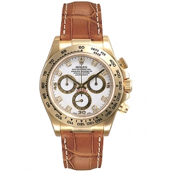 Rolex Cosmograph Daytona Yellow Gold Diamond White Dial Leather Watch 116518-WDL