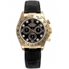 116518-DD Rolex Daytona Yellow Gold Diamond Black Dial Leather Strap Watch