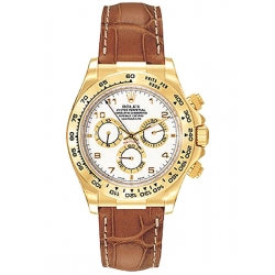 Rolex Cosmograph Daytona Yellow Gold Arabic White Dial Leather Watch 116518-WAL