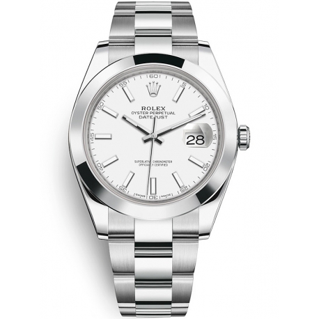 126300-0005 Rolex Datejust Steel White Dial Smooth Bezel Oyster Watch 41mm