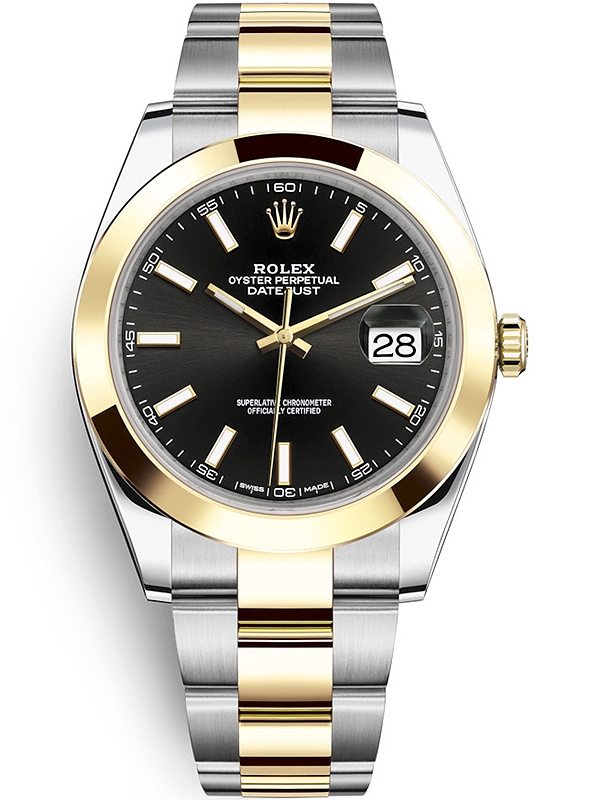 Mælkehvid Bliv sur snatch 126303 Rolex Datejust 41 Steel Yellow Gold Black Oyster Watch