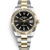 126333-0013 Rolex Datejust Steel 18K Yellow Gold Black Dial Fluted Bezel Oyster Watch 41mm