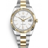 126333-0015 Rolex Datejust Steel 18K Yellow Gold White Dial Fluted Bezel Oyster Watch 41mm
