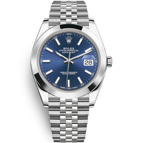126300-0002 Rolex Datejust Steel Blue Dial Smooth Bezel Jubilee Watch 41mm