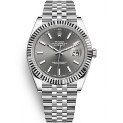 126334-0014 Rolex Datejust Steel White Gold Dark Rhodium Dial Fluted Bezel Jubilee Watch 41mm