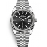 126334-0018 Rolex Datejust Steel White Gold Black Dial Fluted Bezel Jubilee Watch 41mm