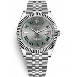 Rolex Datejust 41 Steel White Gold Slate Dial Fluted Bezel Jubilee Watch 126334