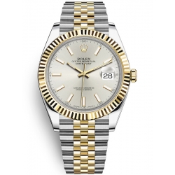 126333-0002 Rolex Datejust Steel 18K Yellow Gold Silver Dial Fluted Bezel Jubilee Watch 41mm