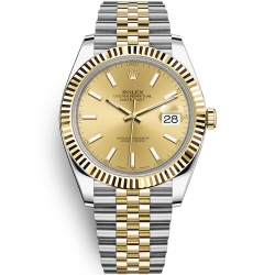 126333-0010 Rolex Datejust Steel 18K Yellow Gold Champagne Dial Fluted Bezel Jubilee Watch 41mm