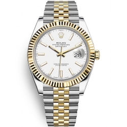 126333-0016 Rolex Datejust Steel 18K Yellow Gold White Dial Fluted Bezel Jubilee Watch 41mm