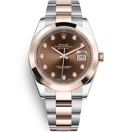 126301-0003 Rolex Datejust Steel 18K Everose Gold Diamond Chocolate Dial Oyster Watch 41mm