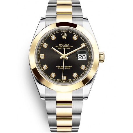 126303-0005 Rolex Datejust Steel 18K Yellow Gold Diamond Black Dial Oyster Watch 41mm