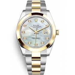 126303-0017 Rolex Datejust Steel 18K Yellow Gold Diamond White MOP Dial Oyster Watch 41mm
