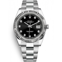 Rolex Datejust 41 Steel White Gold Diamond Black Dial Oyster Watch 126334