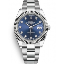 Rolex Datejust 41 Steel White Gold Diamond Blue Dial Oyster Watch 126334