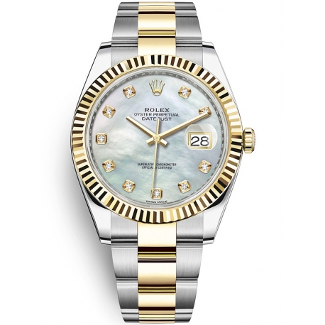 126333-0017 Rolex Datejust Steel 18K Yellow Gold Diamond MOP Dial Oyster Watch 41mm