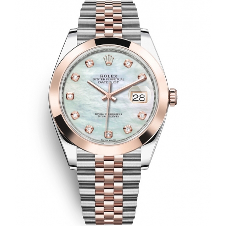126301-0014 Rolex Datejust Steel 18K Everose Gold Diamond MOP Dial Jubilee Watch 41mm