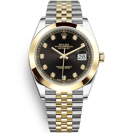 Rolex Datejust 41 Steel Yellow Diamond Black Dial Jubilee Watch