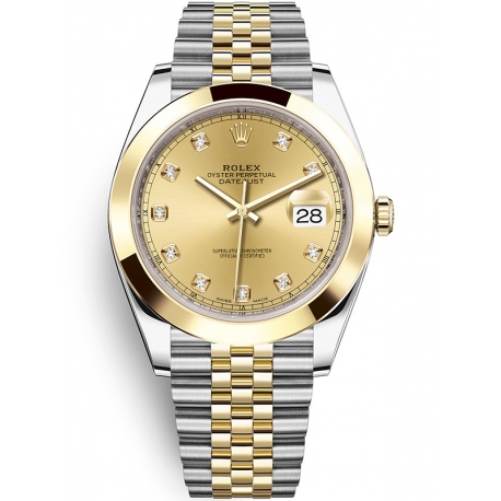 126303-0012 Rolex Datejust Steel 18K Yellow Gold Diamond Champagne Dial Jubilee Watch 41mm