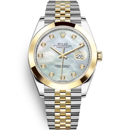 126303-0018 Rolex Datejust Steel 18K Yellow Gold Diamond MOP Dial Jubilee Watch 41mm