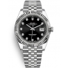 126334-0012 Rolex Datejust Steel 18K White Gold Diamond Black Dial Fluted Jubilee Watch 41mm