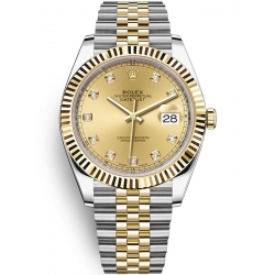 126333-0012 Rolex Datejust Steel 18K Yellow Gold Diamond Champagne Dial Fluted Jubilee Watch 41mm