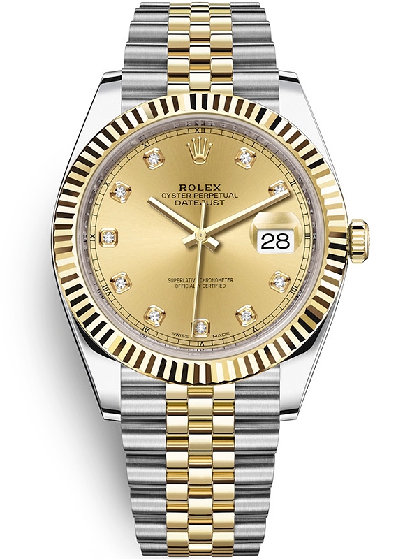 humane Duchess Mose Rolex Datejust 41 Steel Yellow Diamond Champagne Jubilee Watch