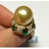 Womens Diamond Emerald 14mm Pearl Cocktail Ring 18K Yellow Gold