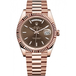Rolex Day-Date 40 Everose Gold Diagonal Chocolate Dial President Watch 228235