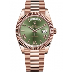 228235-0025 Rolex Day-Date 40 Everose Gold Roman Numerals Olive Green Dial President Watch