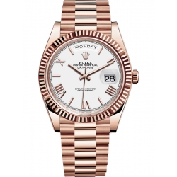 228235-0032 Rolex Day-Date 40 Everose Gold Roman Numerals White Dial President Watch