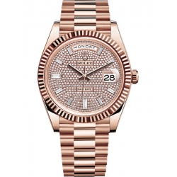 Rolex Day-Date 40 Everose Gold Diamond Paved Dial President Watch 228235