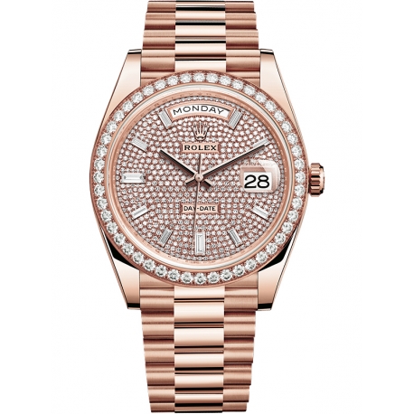 228345RBR-0002 Rolex Day-Date 40 Everose Gold Diamond Bezel Paved Dial President Watch
