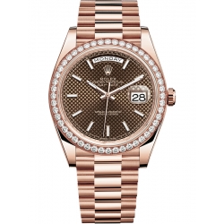 228345RBR-0005 Rolex Day-Date 40 Everose Gold Diamond Bezel Diagonal Chocolate Dial President Watch