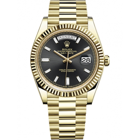 228238-0004 Rolex Day-Date 40 Yellow Gold Diamond Black Dial President Watch