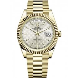 Rolex Day-Date 40 Yellow Gold Diagonal Silver Dial President Watch 228238