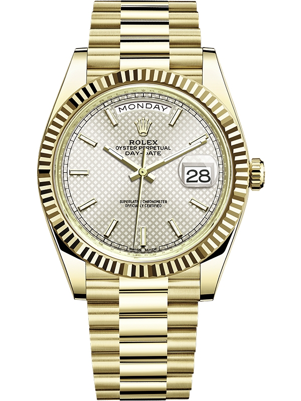 rolex day date 40 yellow gold silver dial