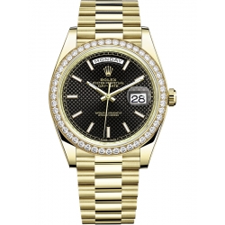 228348RBR-0004 Rolex Day-Date 40 Yellow Gold Diamond Bezel Diagonal Black Dial President Watch